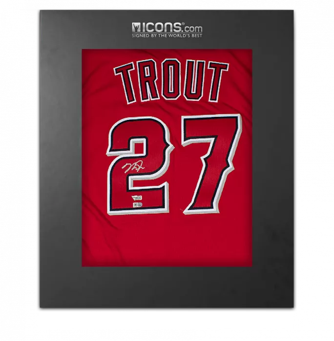icons Mike Trout Back Signed Los Angeles Angels 2020 Alternate Jersey In Deluxe Packaging