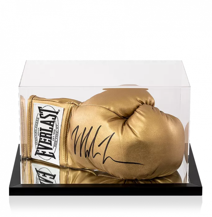 icons Mike Tyson Black Signed Gold Everlast Boxing Glove In Acrylic Case