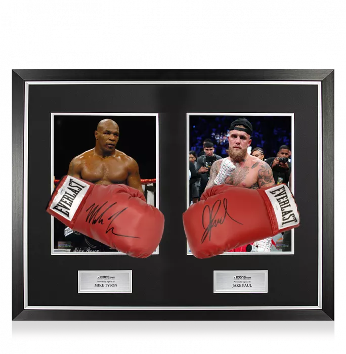icons Mike Tyson & Jake Paul Signed Everlast Red Full Size Boxing Gloves In Bubble Frame: Option 1