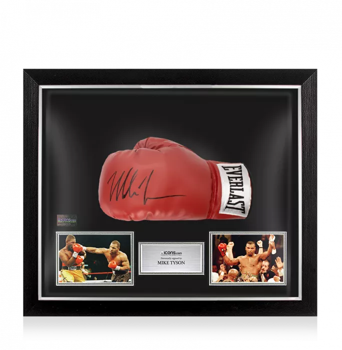 icons Mike Tyson Signed Boxing Glove: Everlast Red In Bubble Frame: Option 1