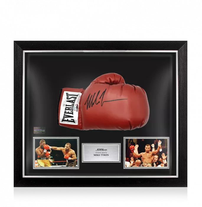 icons Mike Tyson Signed Everlast Red Boxing Glove In Bubble Frame: Option 1
