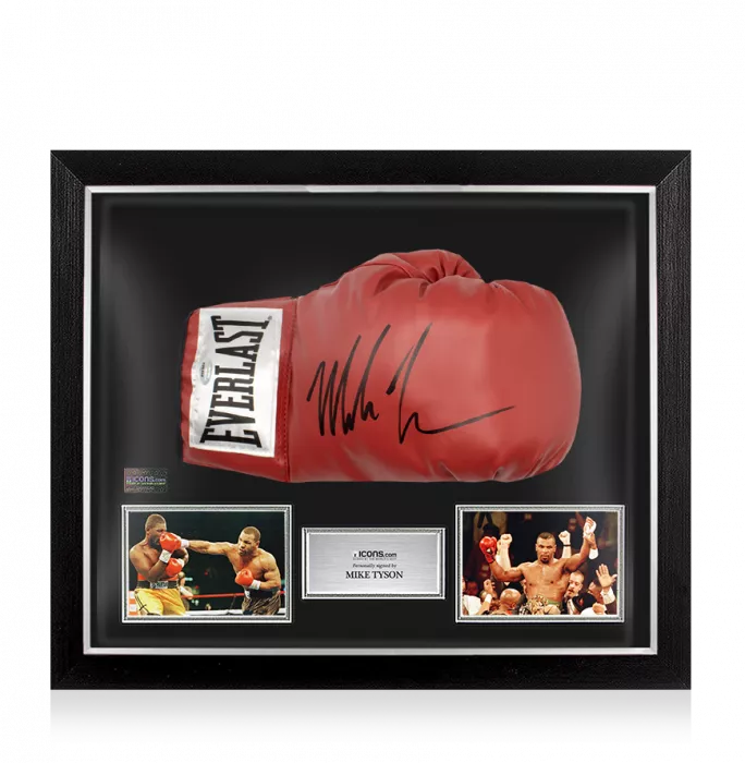 Icons Mike Tyson Signed Everlast Red Full Size Boxing Glove In Bubble Frame: Option 1