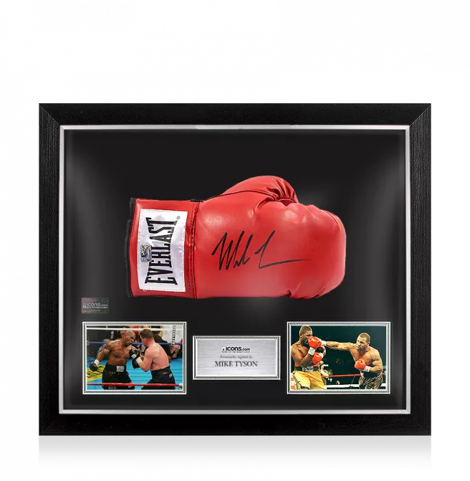 icons Mike Tyson Signed Red Everlast Boxing Glove In Bubble Frame: Option 1