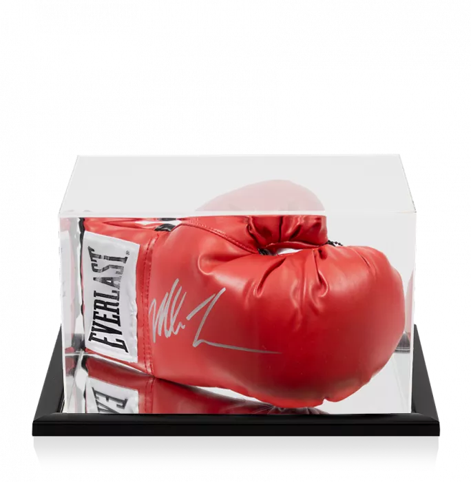 Icons Mike Tyson Signed Red Everlast Boxing Glove With Silver Signature In Acrylic Case