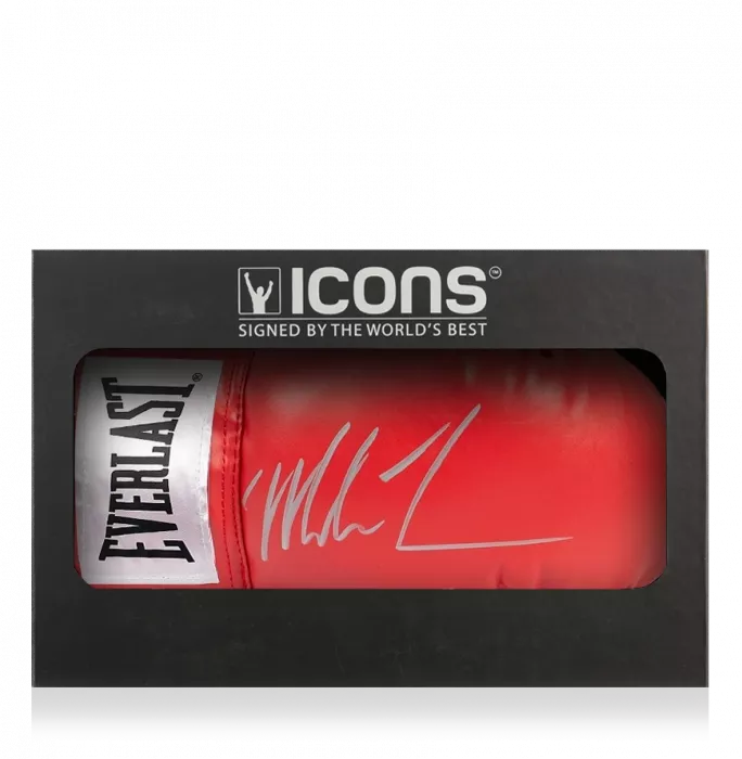 icons Mike Tyson Signed Red Everlast Boxing Glove With Silver Signature In Deluxe Packaging