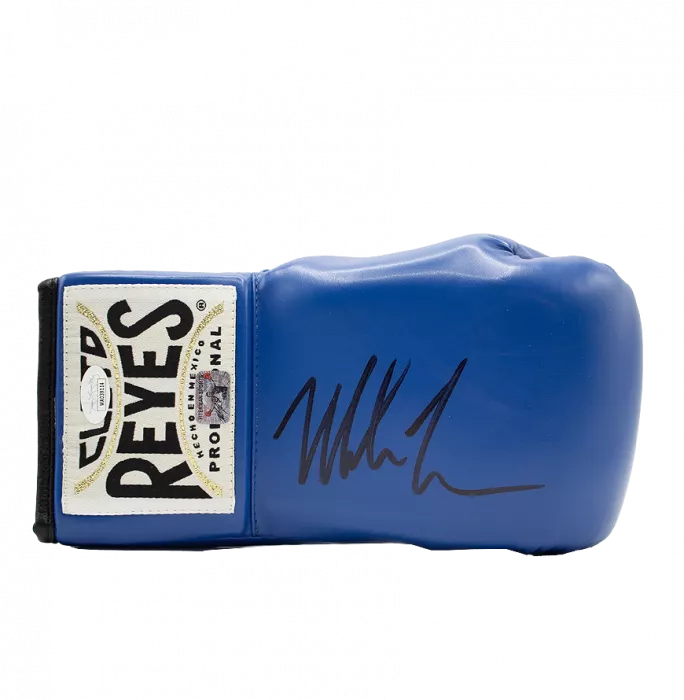 Icons Mike Tyson Signed Reyes Blue Boxing Glove In Acrylic Case