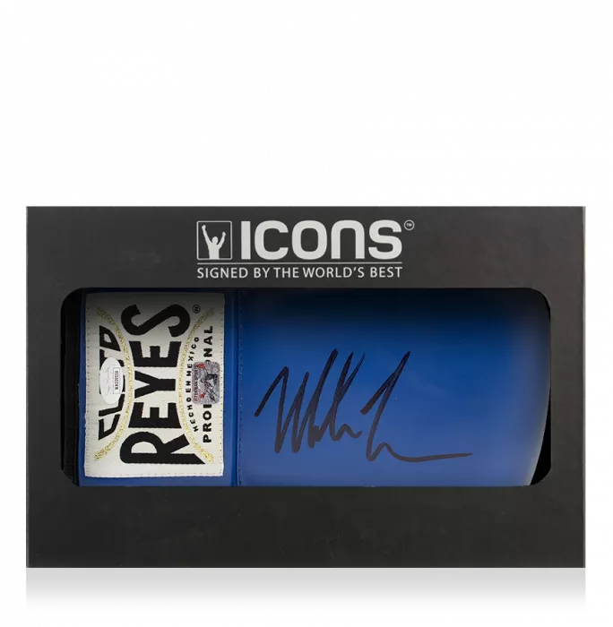 Icons Mike Tyson Signed Reyes Blue Boxing Glove In Deluxe Packaging