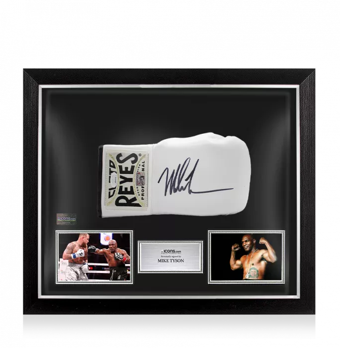 icons Mike Tyson Signed Reyes White Boxing Glove In Bubble Frame: Option 1