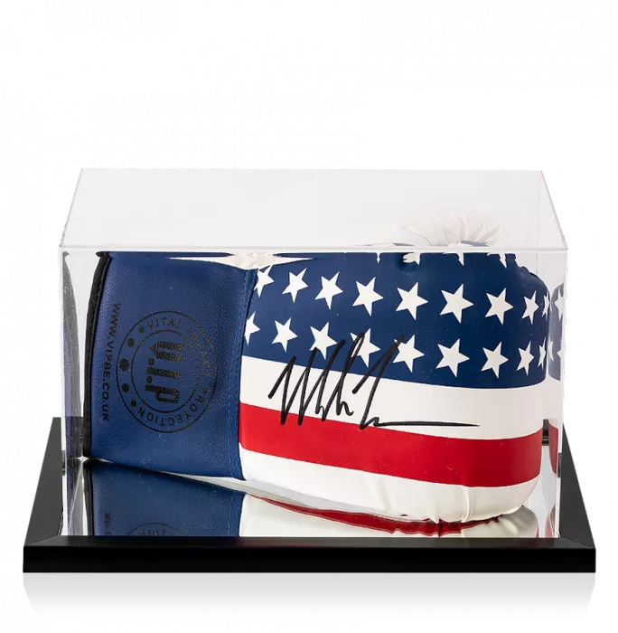 icons Mike Tyson Signed VIP USA Flag Boxing Glove In Acrylic Case