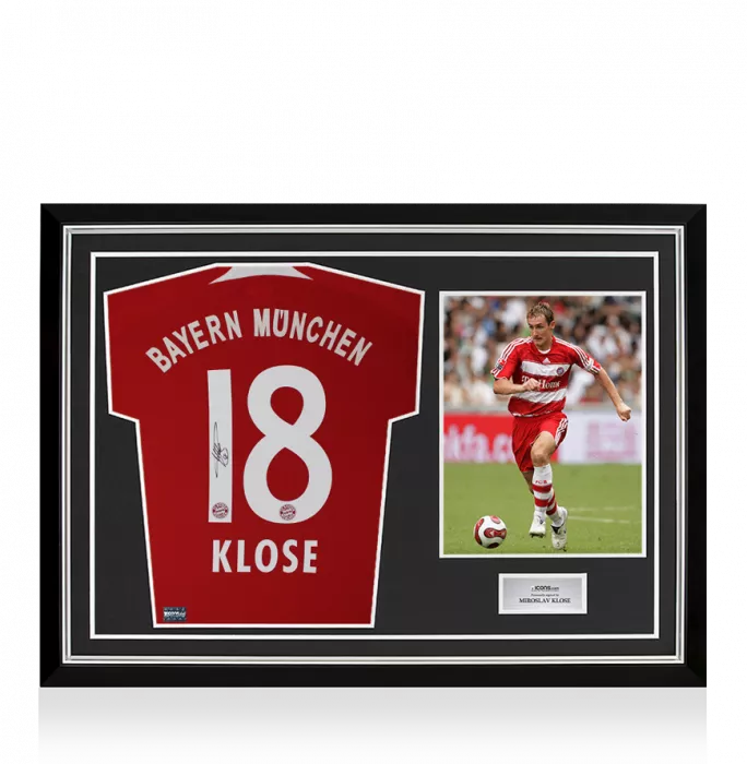 icons Miroslav Klose Back Signed FC Bayern Munich 2007-08 Home Shirt In Hero Frame: Option 1
