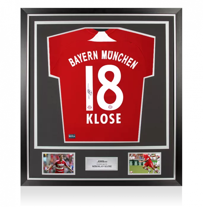 icons Miroslav Klose Back Signed FC Bayern Munich 2008-09 Home Shirt In Classic Frame