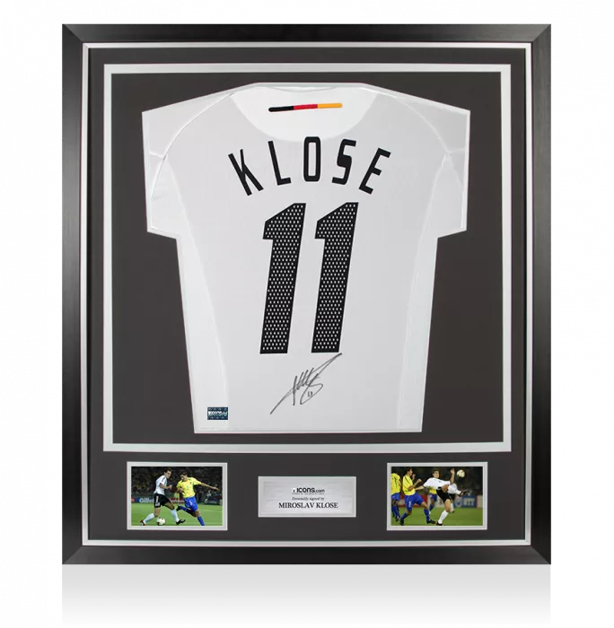 icons Miroslav Klose Back Signed Germany 2002-04 Home Shirt In Classic Frame