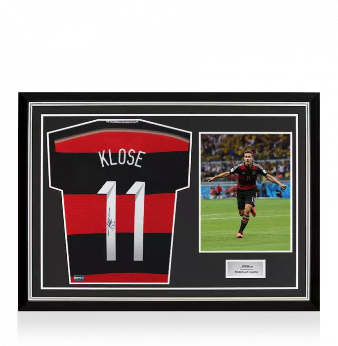 icons Miroslav Klose Back Signed Germany 2014 Away Shirt In Hero Frame: Option 1