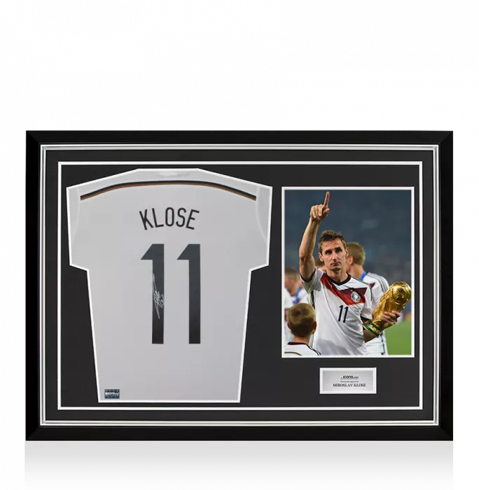 icons Miroslav Klose Back Signed Germany 2014 Home Shirt In Hero Frame: Option 1