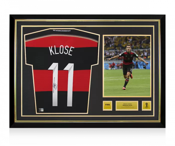 icons Miroslav Klose Official 2014 FIFA World Cup™ Back Signed and Hero Framed Germany 2014 Away Shirt