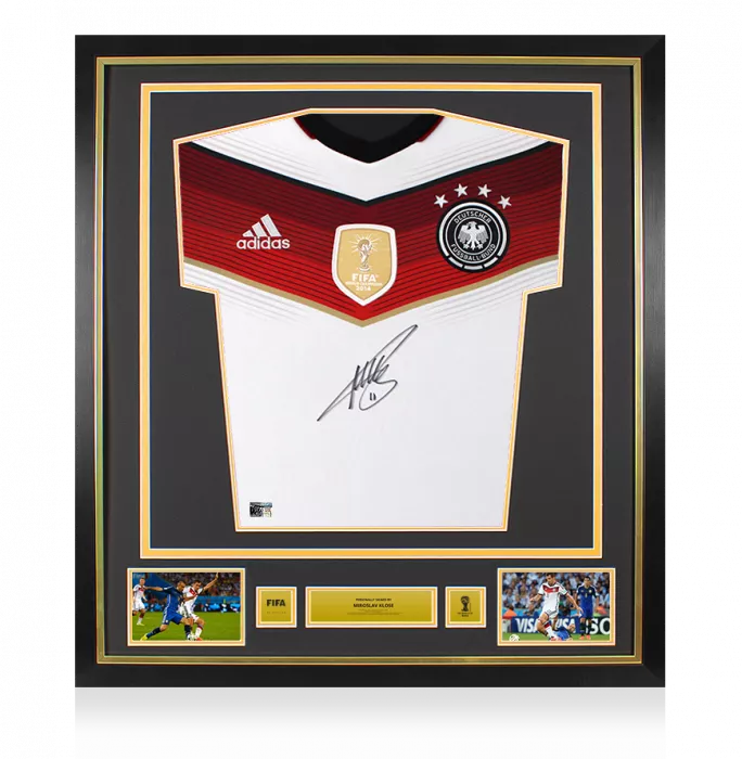 icons Miroslav Klose Official 2014 FIFA World Cup™ Front Signed and Framed Germany 2014 Home Shirt with FIFA World Cup Winners Badge