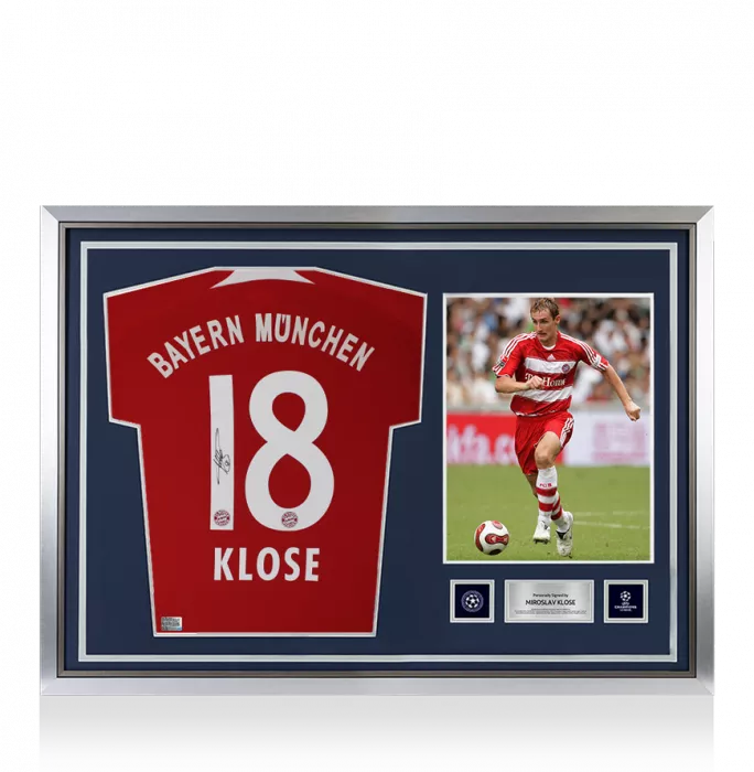 icons Miroslav Klose Official UEFA Champions League Back Signed and Hero Framed FC Bayern Munich 2007-08 Home Shirt