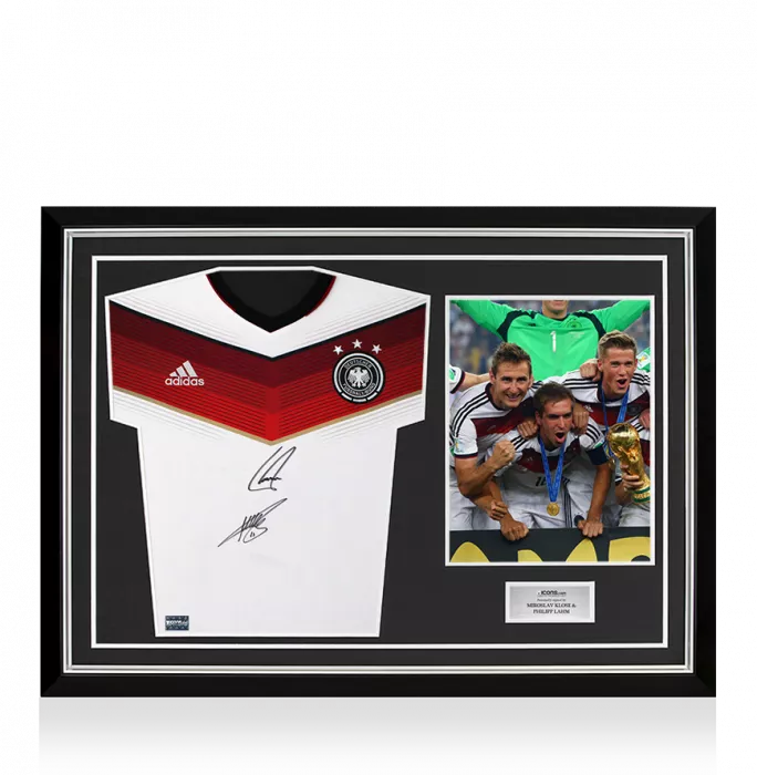 icons Miroslav Klose & Philipp Lahm Front Signed Germany 2014 Home Shirt In Hero Frame: Option 1