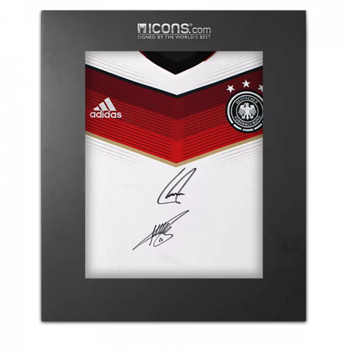 icons Miroslav Klose & Philipp Lahm Front Signed Germany 2014 Home Shirt In Deluxe Packaging