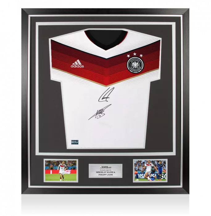 icons Miroslav Klose & Philipp Lahm Front Signed Germany 2014 Home Shirt In Classic Frame
