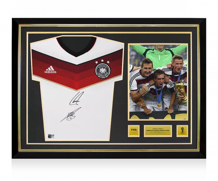 icons Miroslav Klose & Philipp Lahm Official 2014 FIFA World Cup™ Dual Signed and Hero Framed Germany 2014 Home Shirt