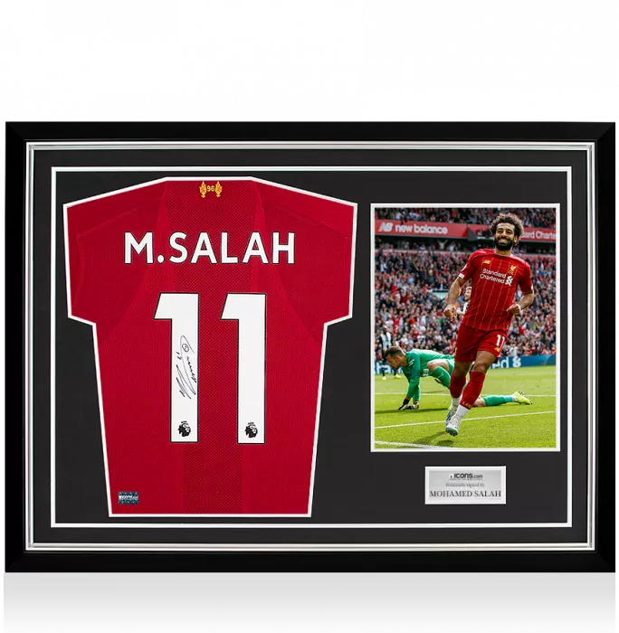 Icons Mohamed Salah Back Signed Liverpool 2019-20 Home Shirt In Hero Frame: Option 1