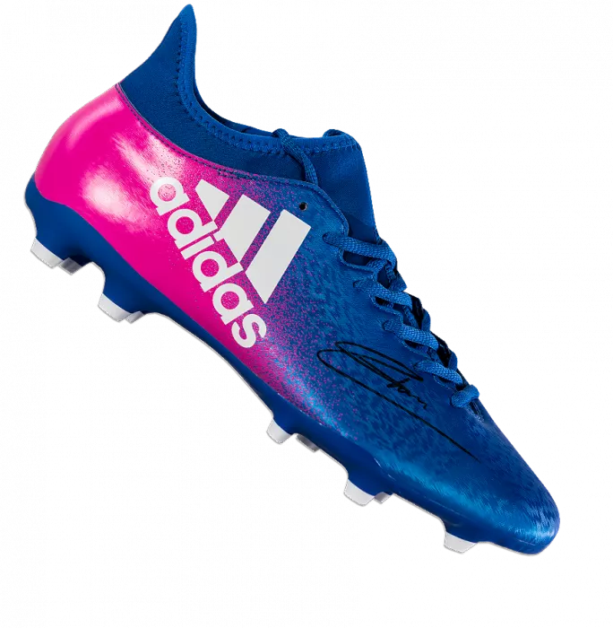 Icons Mousa Dembele Signed Blue And Pink Adidas X Techfit Boot In Acrylic Case