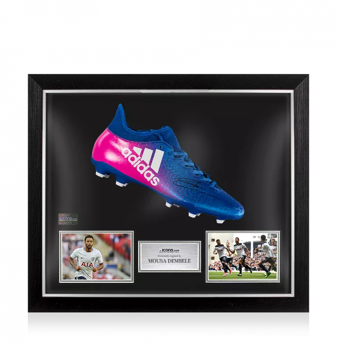 icons Mousa Dembele Signed Blue and Pink Adidas X Techfit Boot In Bubble Frame: Option 1