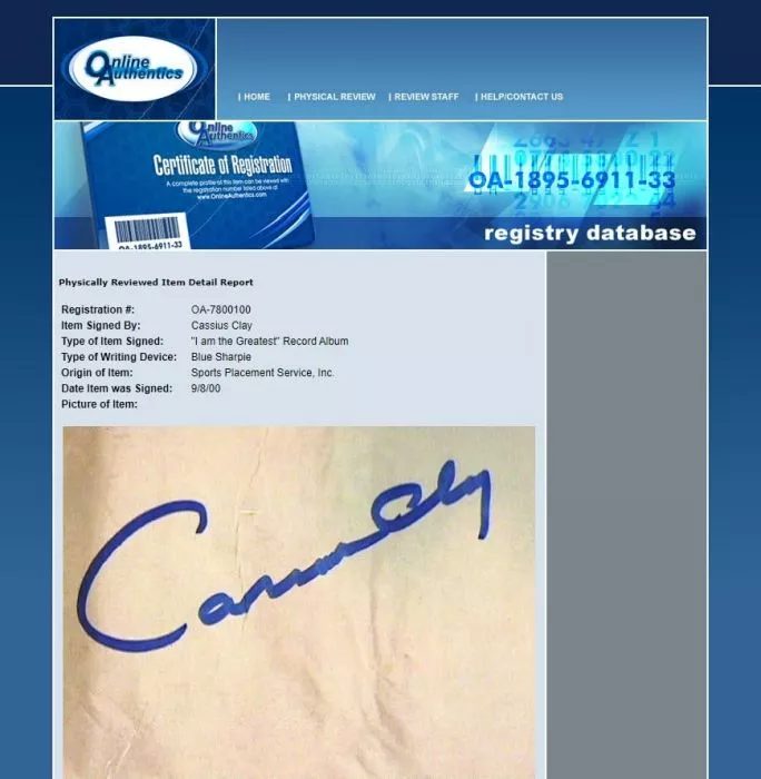 Icons Muhammad Ali Signed Vinyl Album - I Am The Greatest Cassius Clay Autograph (OA-7800100)