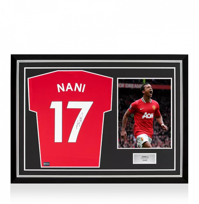icons Nani Back Signed Manchester United 2019-20 Home Shirt In Hero Frame: Option 1