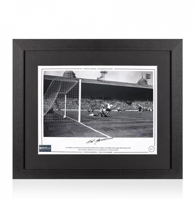 Icons Nat Lofthouse Signed Bolton Wanderers Photo In Black Wooden Frame: 1958 FA Cup Final V Manchester United