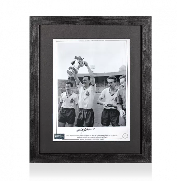 icons Nat Lofthouse Signed Bolton Wanderers Photo In Black Wooden Frame: 1958 FA Cup Final Winner