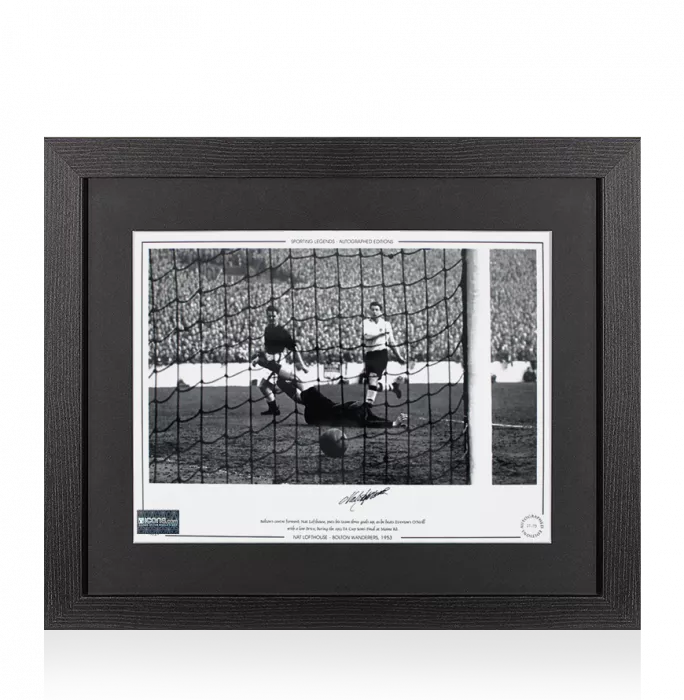 icons Nat Lofthouse Signed Bolton Wanderers Photo In Black Wooden Frame: 1953 FA Cup Semi-Final Goal v Everton