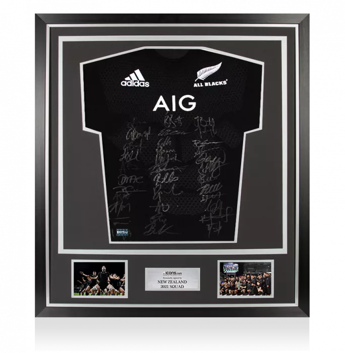 icons New Zealand 2021 Squad Signed Rugby Shirt In Classic Frame