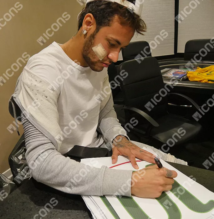 Icons Neymar Jr Back Signed And Framed Brazil 2014-15 Home Shirt With Fan Style Numbers