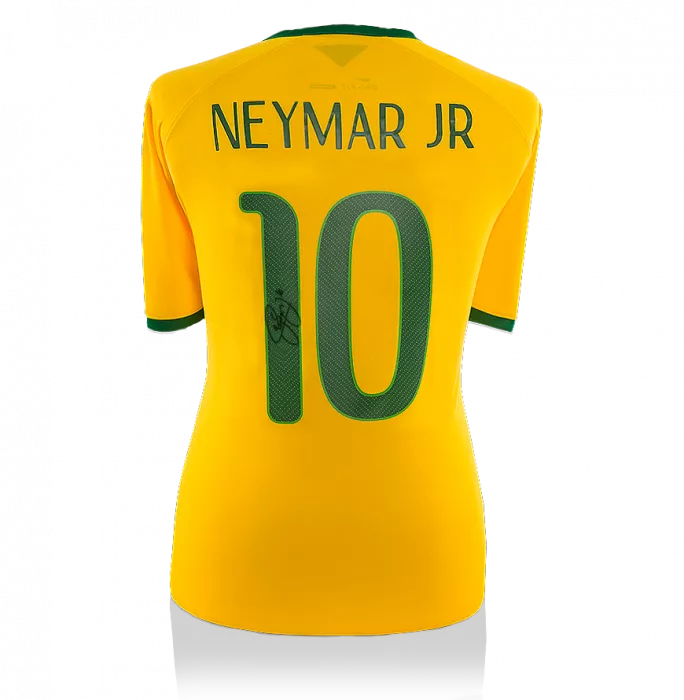 icons Neymar Jr Back Signed Brazil 2014-15 Home Shirt With Fan Style Numbers