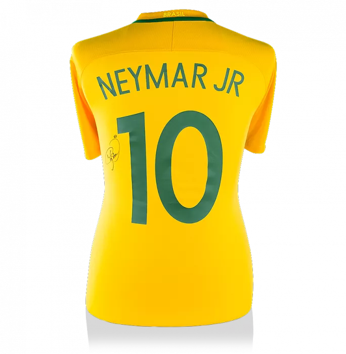 Icons Neymar Jr Back Signed Brazil 2016-17 Home Shirt With Fan Style Numbers