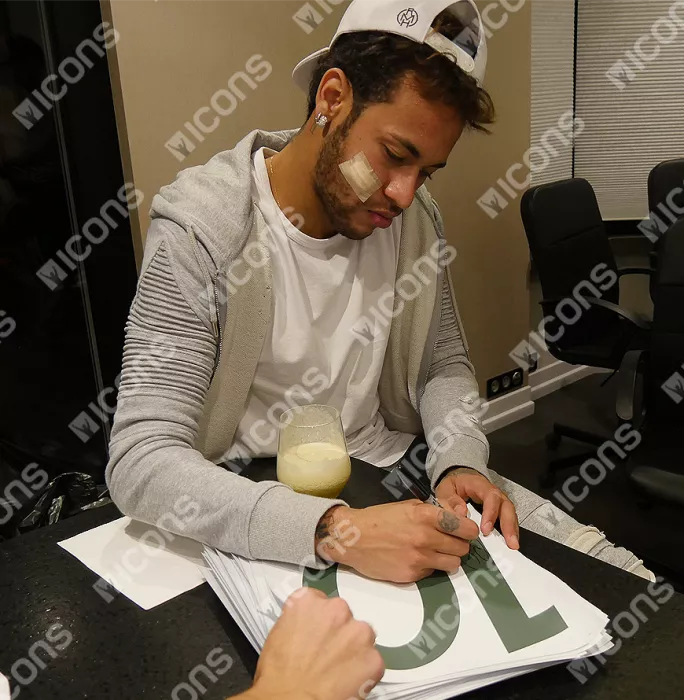 Icons Neymar Jr Back Signed Brazil 2016-17 Home Shirt With Fan Style Numbers