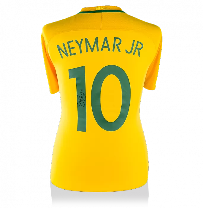 icons Neymar Jr Back Signed Brazil 2016-17 Home Shirt With Fan Style Numbers