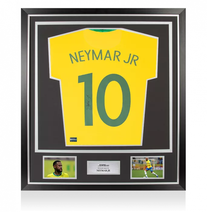 icons Neymar Jr Back Signed Brazil 2020-21 Home Shirt In Classic Frame