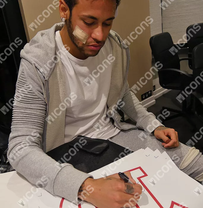 Icons Neymar Jr Back Signed Paris Saint-Germain 2017-18 Home Shirt With Fan Style Numbers