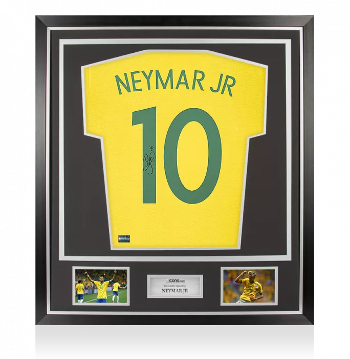 icons Neymar Jr Back Signed Retro Brazil Shirt With Fan Style Numbers In Classic Frame