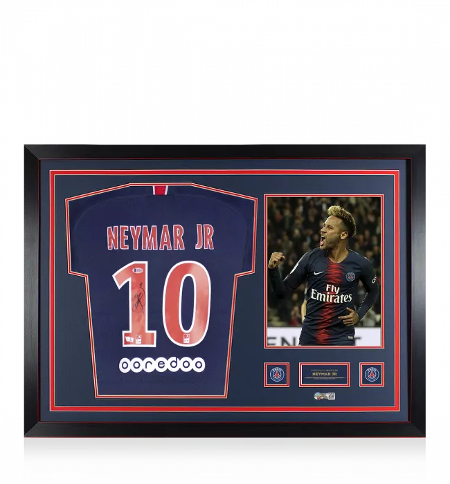 icons Neymar Jr Official Paris Saint-Germain Back Signed and Framed 2018-19 Home Shirt