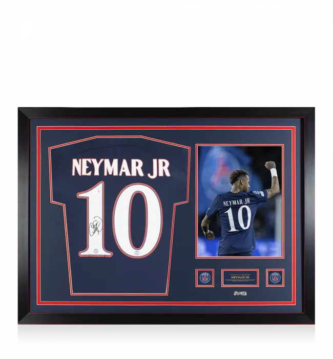 icons Neymar Jr Official Paris Saint-Germain Back Signed and Framed 2022-23 Home Shirt