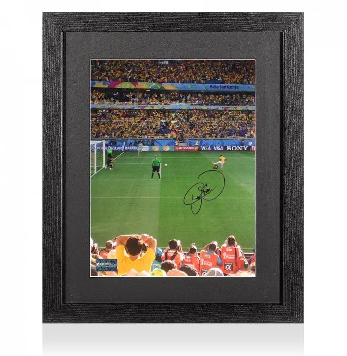 Icons Neymar Jr Signed Brazil Photo In Black Wooden Frame: 2014 FIFA World Cup Penalty Vs Chile