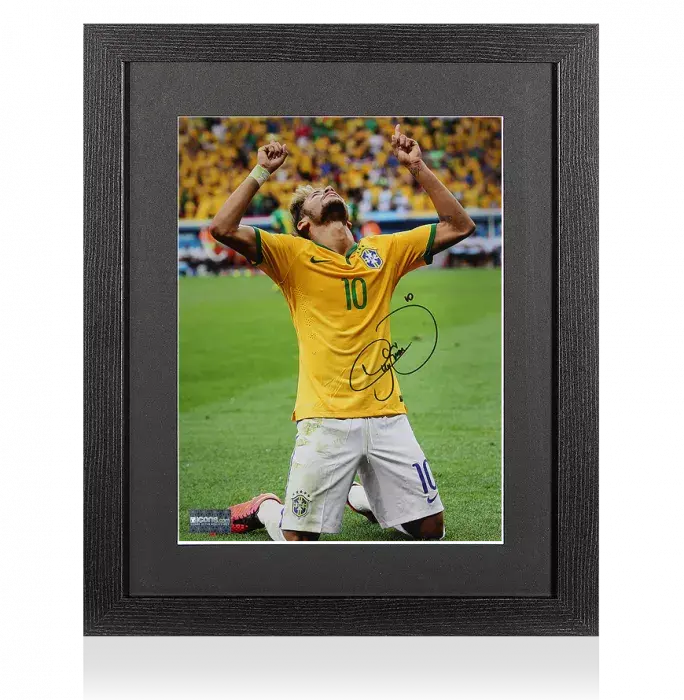 icons Neymar Jr Signed Brazil Photo In Black Wooden Frame: 2014 FIFA World Cup Celebration