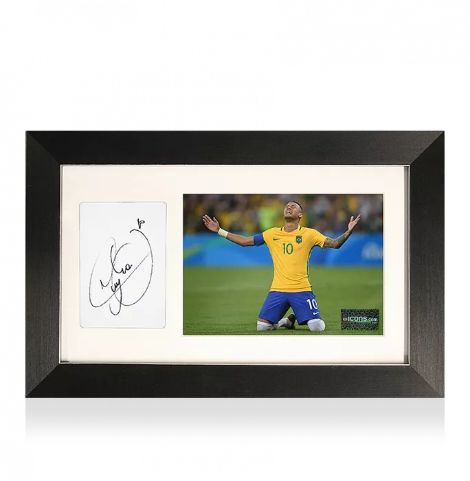 icons Neymar Jr Signed Card and Brazil Photo Frame: Olympic Champion