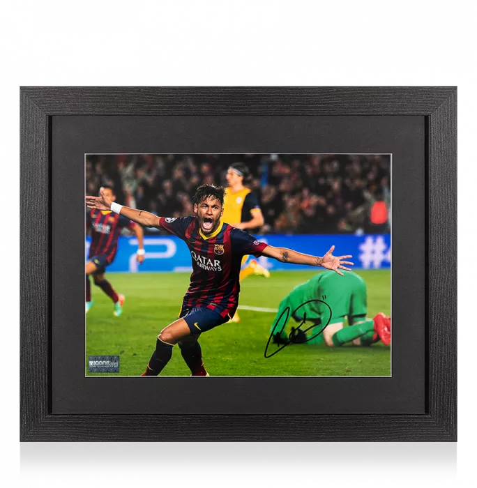 icons Neymar Jr Signed FC Barcelona Photo In Black Wooden Frame: UEFA Champions League Goal vs Atletico Madrid
