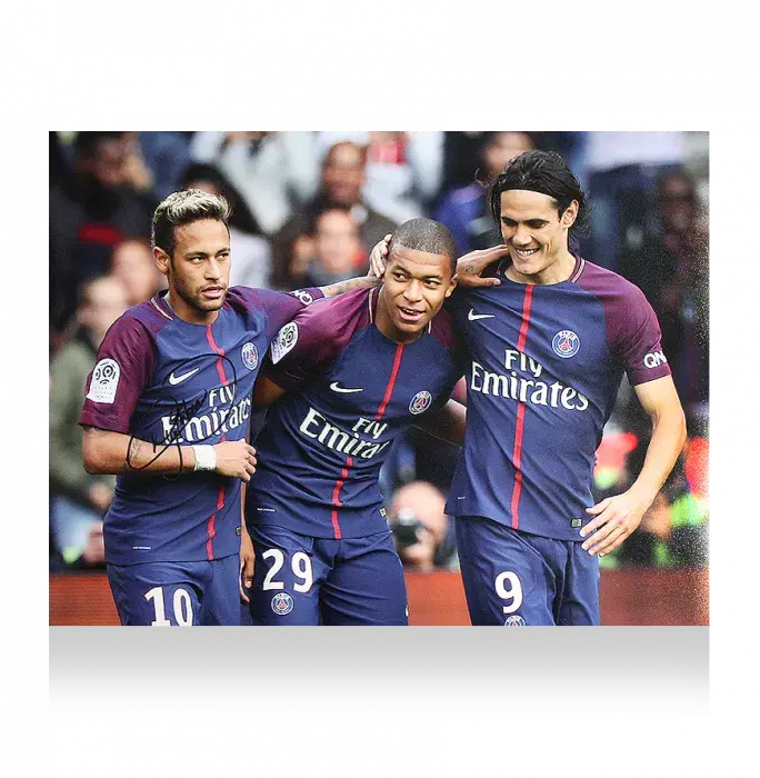 icons Neymar Jr Signed Paris Saint-Germain Photo: Celebrating with Mbappe & Cavani
