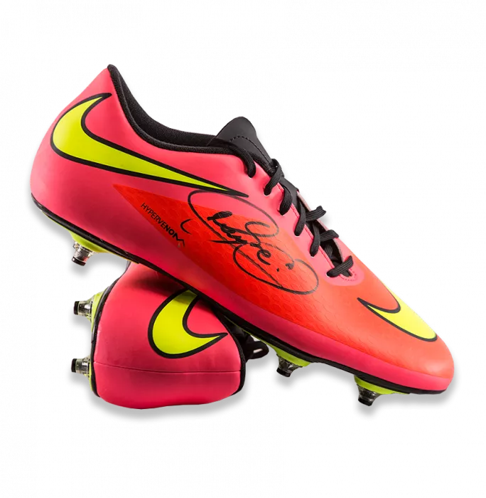 Icons Neymar Jr Signed Peach Nike Hypervenom Phantom Boot In Acrylic Case